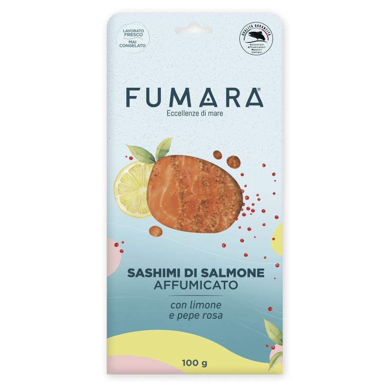 Salmone norvegese 100gr affumicato sashimi aromatizzato pepe e limone