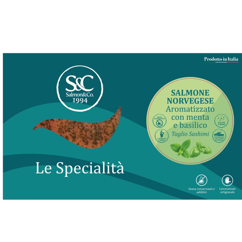 Salmone sashimi menta e basilico 300 g | Gusto fresco e aromatico