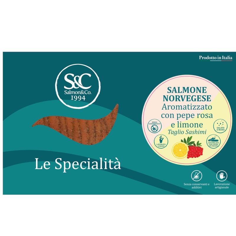 Salmone affumicato pepe e limone 300 g | Sashimi aromatizzato