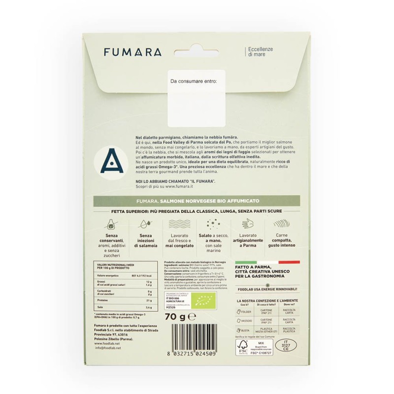 Salmone norvegese affumicato BIO 70 g | Fumara - Fetta superior